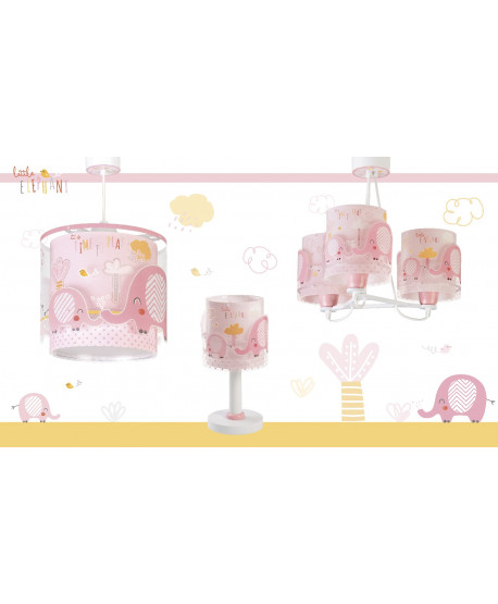 Candeeiro infantil de tecto de 3 luzes Little Elephant rosa