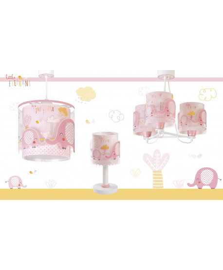 Lámpara de techo 3 Luces infantil Little Elephant Elefante rosa