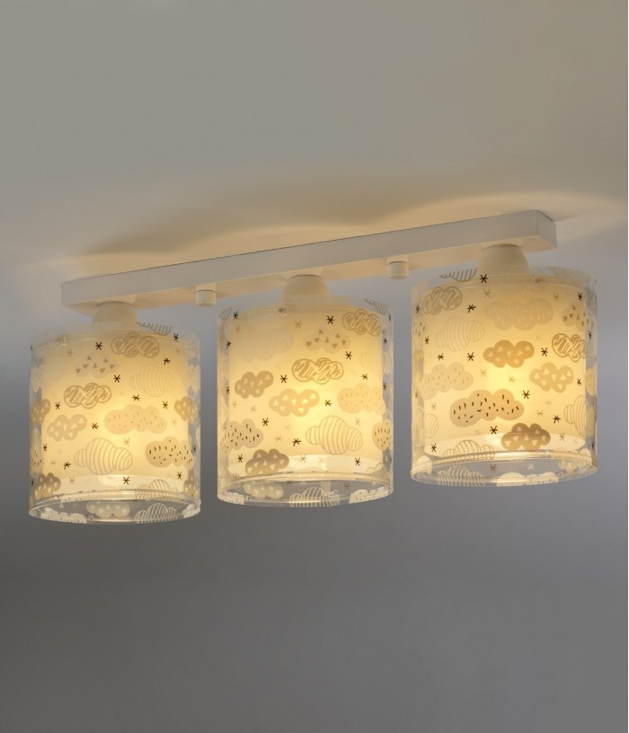 3 light ceiling lamp for Children Clouds grey