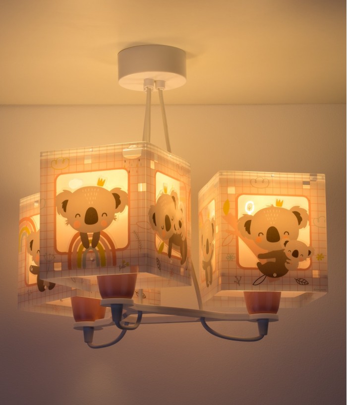 Lámpara de techo 3 luces infantil Koala rosa