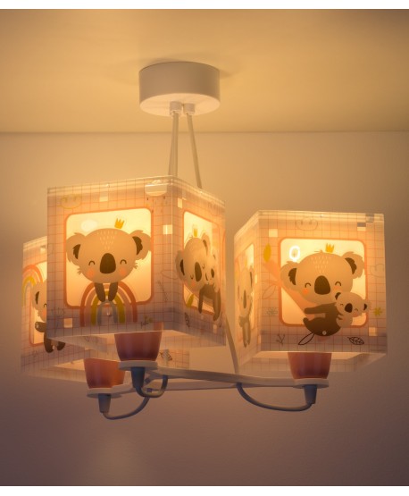 Candeeiro infantil de tecto de três luzes Koala rosa