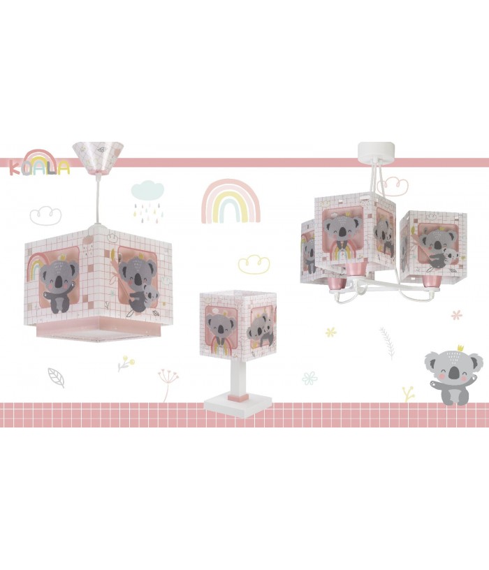 Lámpara de techo 3 luces infantil Koala rosa