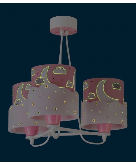 Lámpara de techo 3 Luces infantil Moon Luna rosa