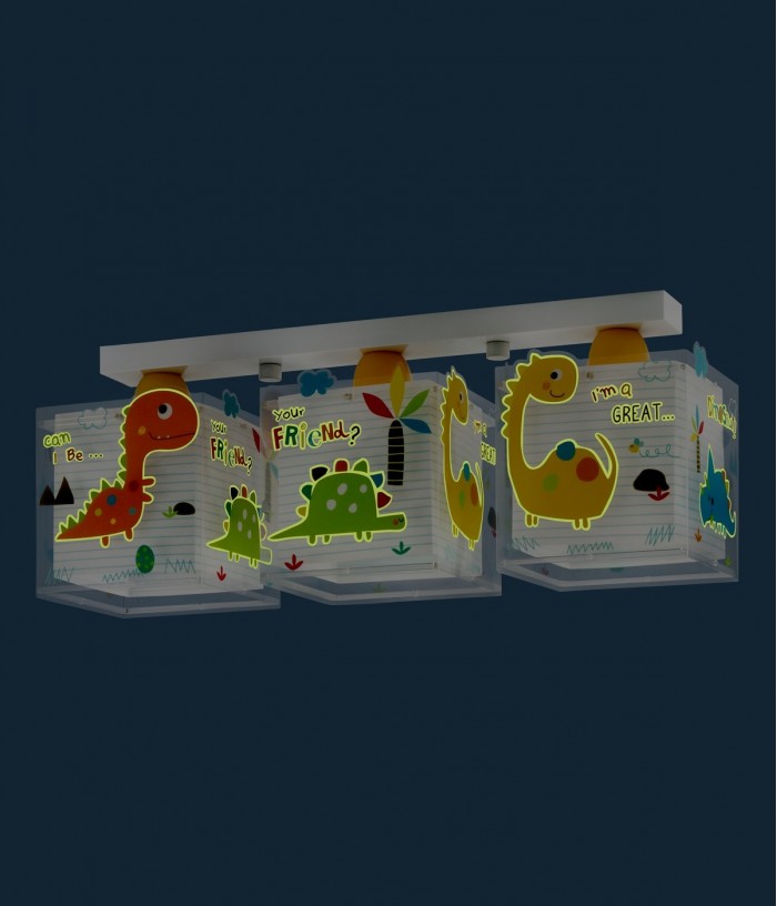 Plafonnier pour enfants à 3 lampes Dinos Dinosaures