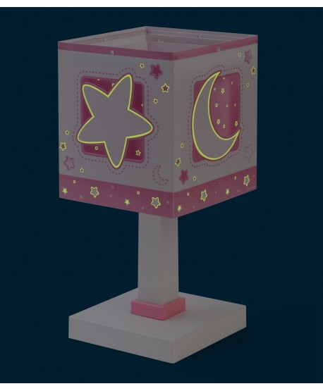 Lámpara de mesita infantil Moonlight Luna y Estrellas rosa