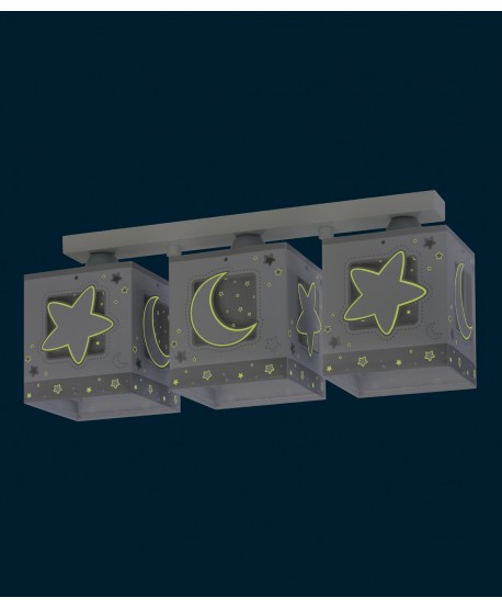 Plafonnier pour enfants à 3 lampes Moonlight lune et étoiles gris