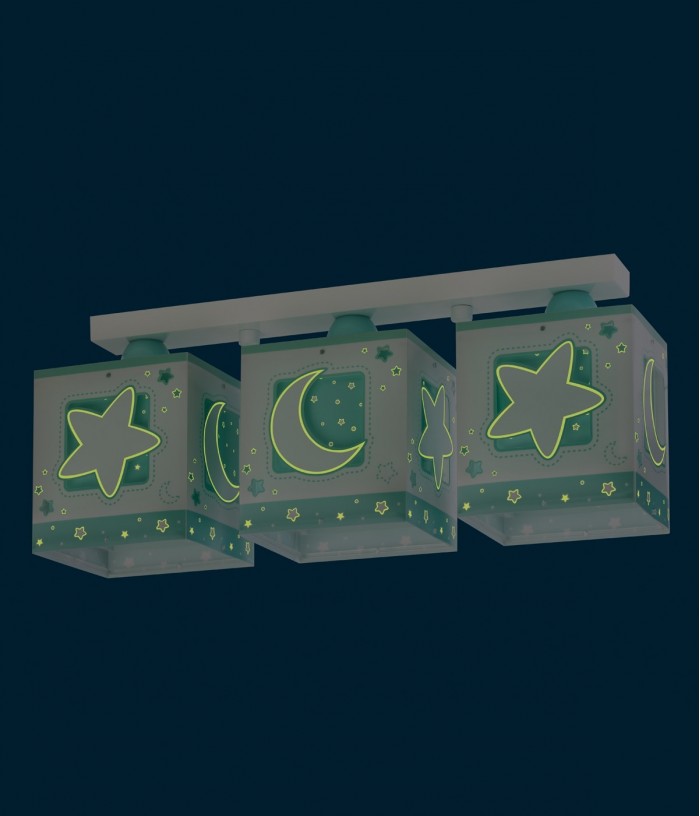 3 light Kids ceiling lamp Moonlight green