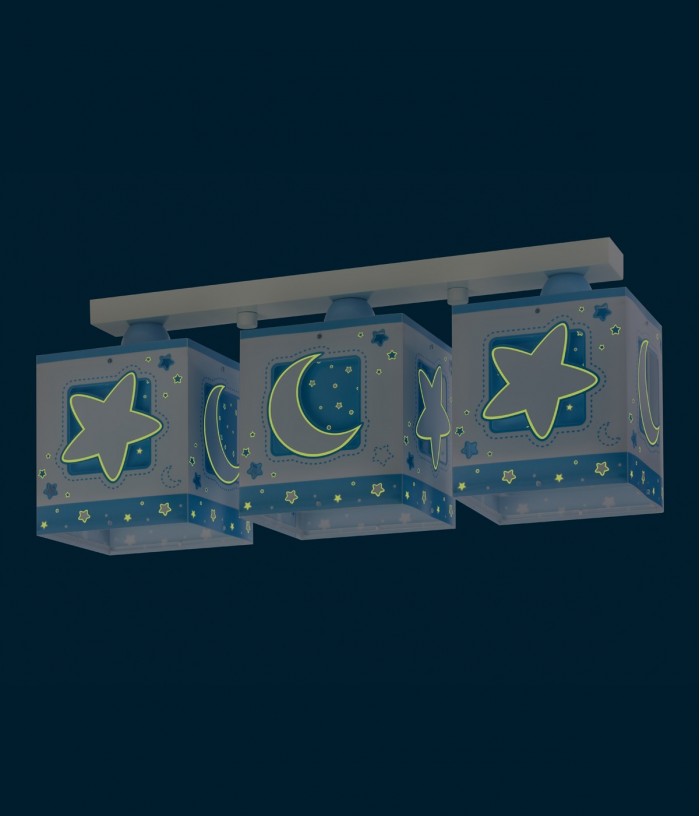 Plafón de techo 3 luces infantil Moonlight Luna y Estrellas azul