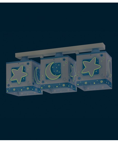 Plafón de techo 3 luces infantil Moonlight Luna y Estrellas azul