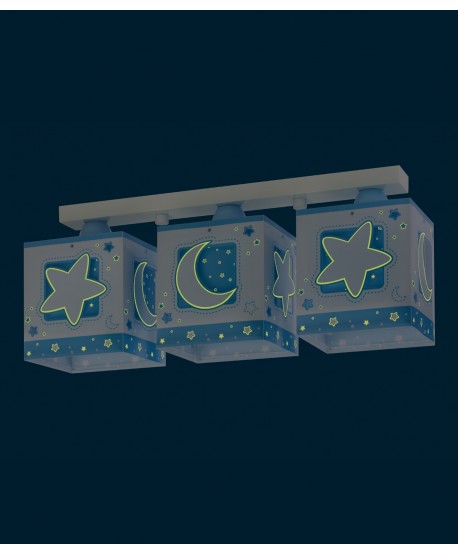 Plafonnier pour enfants à 3 lampes Moonlight lune et étoiles bleu