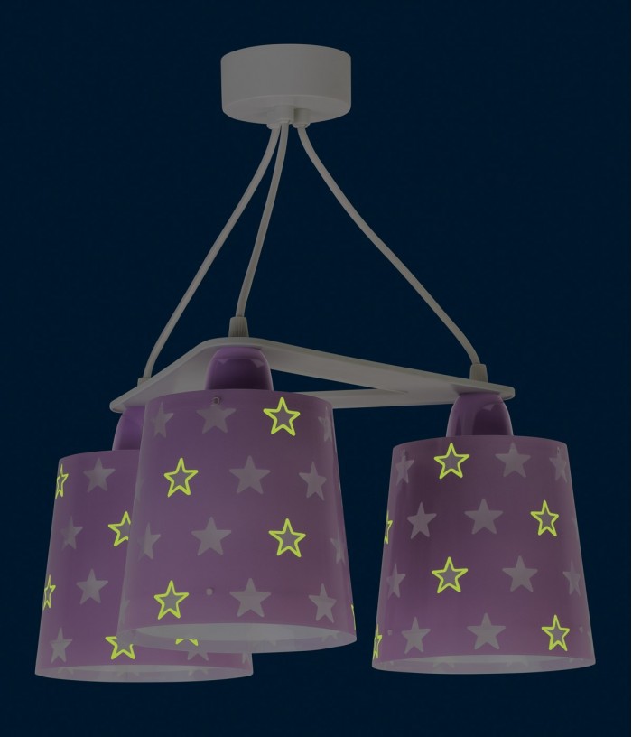 Lámpara infantil de techo 3 luces Stars malva