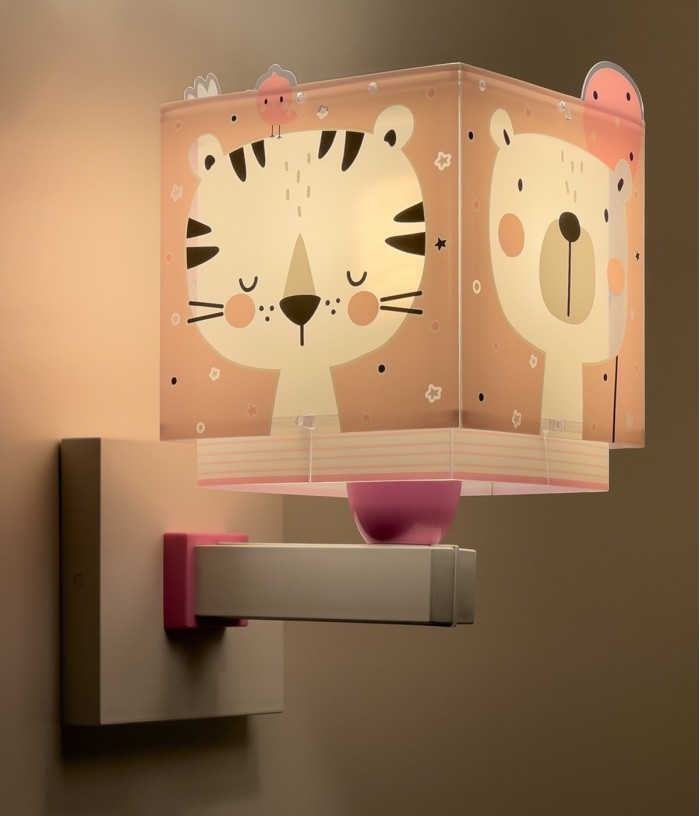 Aplique de pared infantil Baby Jungle animales bosque rosa