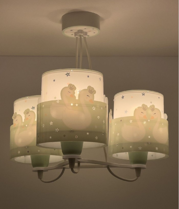 Lampadario 3 luci Sweet Love Cigno verde