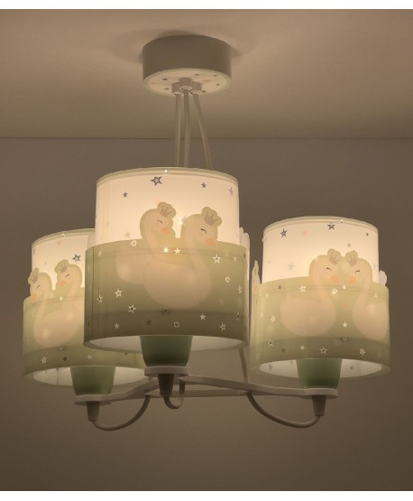 Lámpara de Techo 3 Luces infantil Sweet Love Cisnes Verde