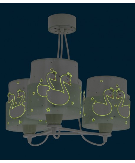 Lámpara de Techo 3 Luces infantil Sweet Love Cisnes Verde