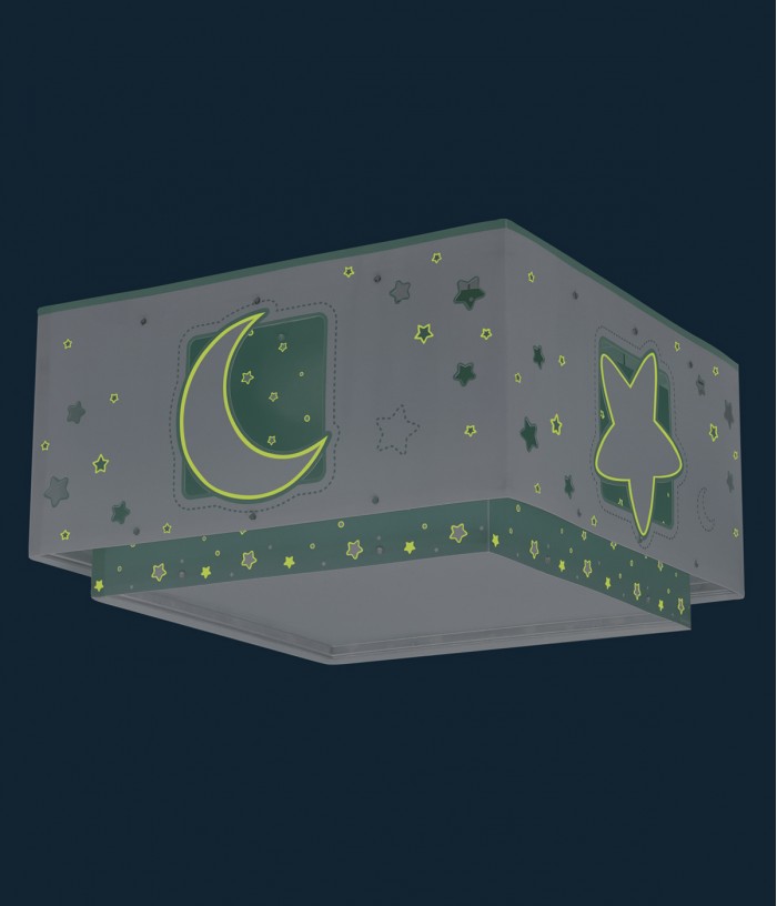 Plafon de teto infantil Moonlight Lua e estrelas verde