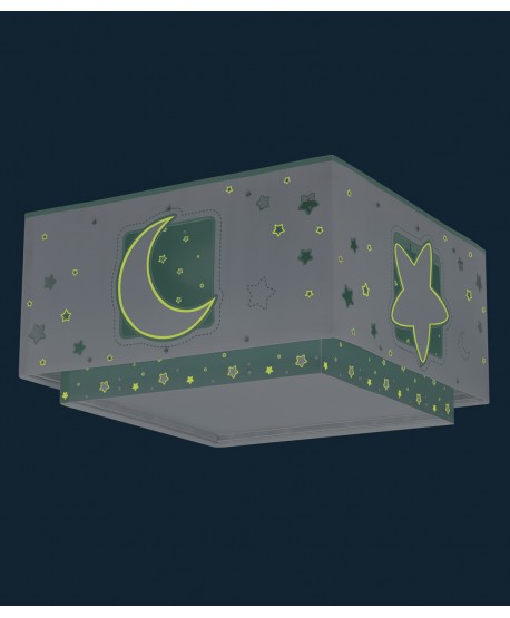 Plafoniera per bambini Moonlight luna e stelle verde