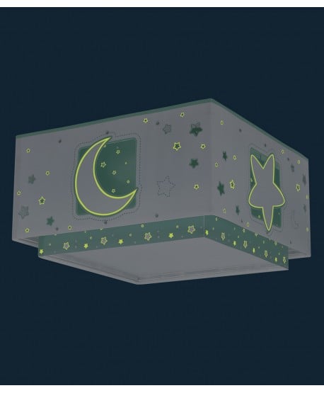 Plafon de teto infantil Moonlight Lua e estrelas verde