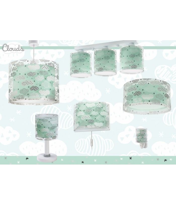 Plafonnier pour enfants à 3 lampes Clouds Nuages vert