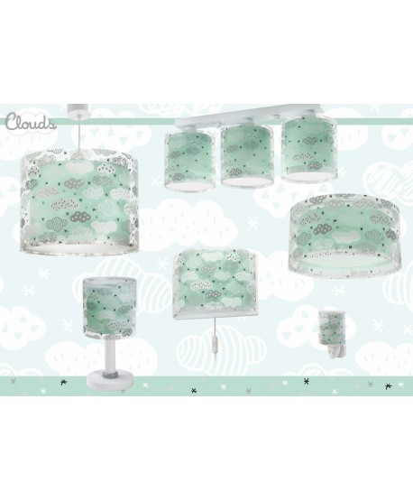 Plafoniera per bambini a 3 luci Clouds Nuvole verde