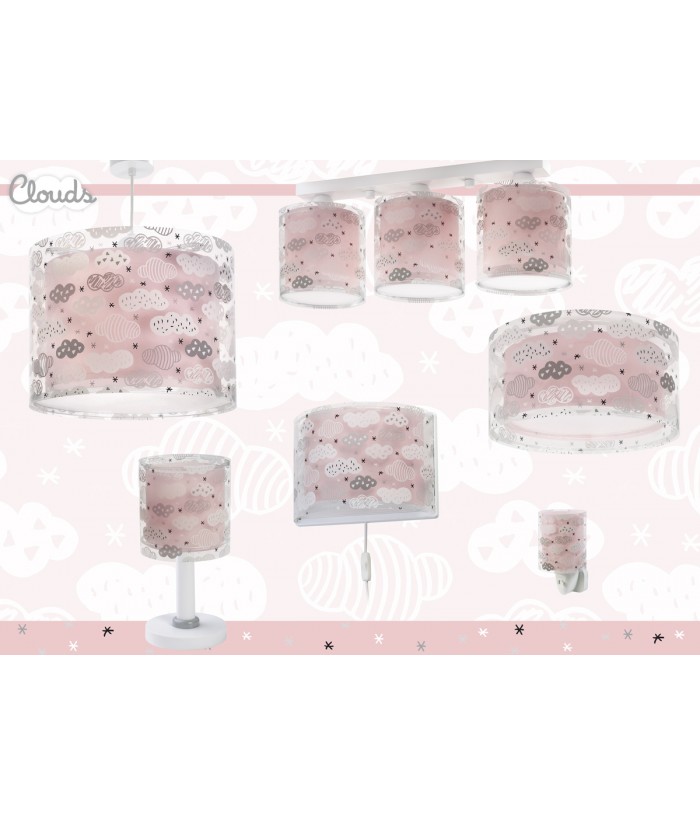 Plafonnier pour enfants à 3 lampes Clouds Nuages rose