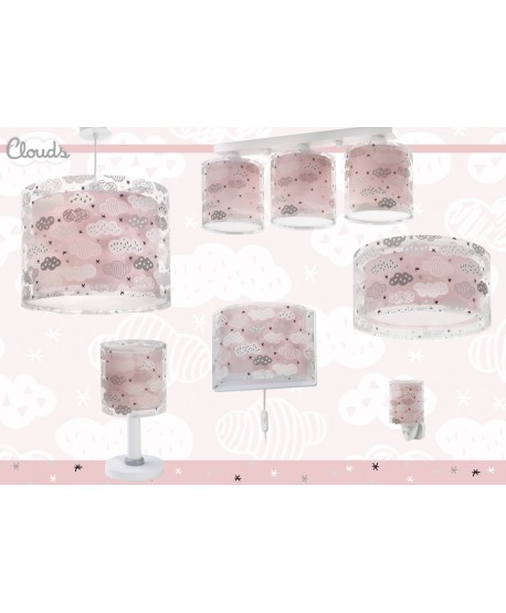 3 light ceiling lamp for Children Clouds pink
