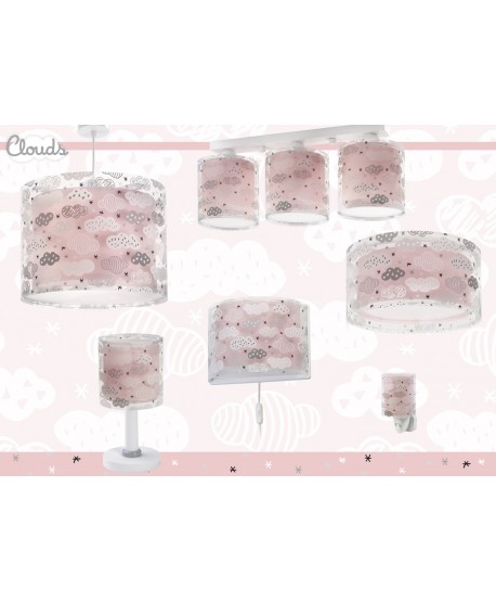 Plafonnier pour enfants à 3 lampes Clouds Nuages rose