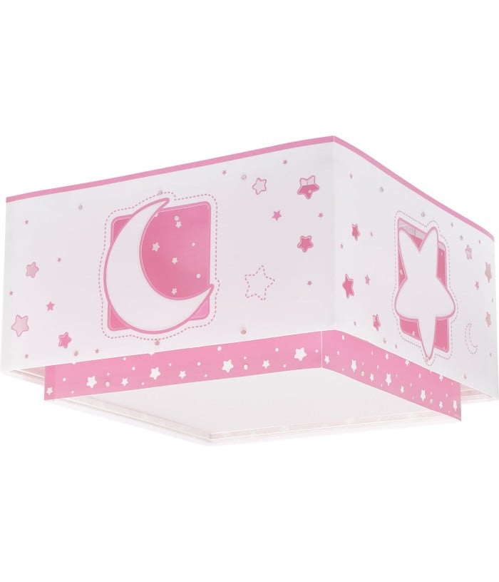 Plafon de teto infantil Moonlight Lua e estrelas rosa