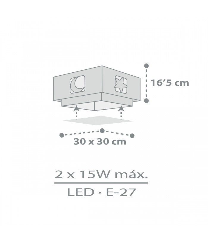 Plafón infantil Moonlight Luna y Estrellas gris