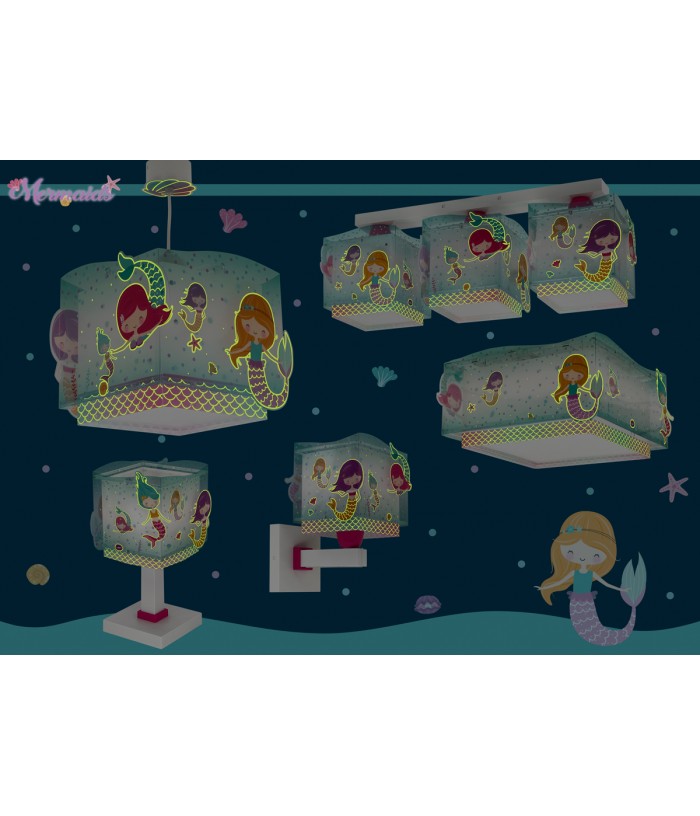 Plafón de techo 3 luces infantil Mermaids Sirenas