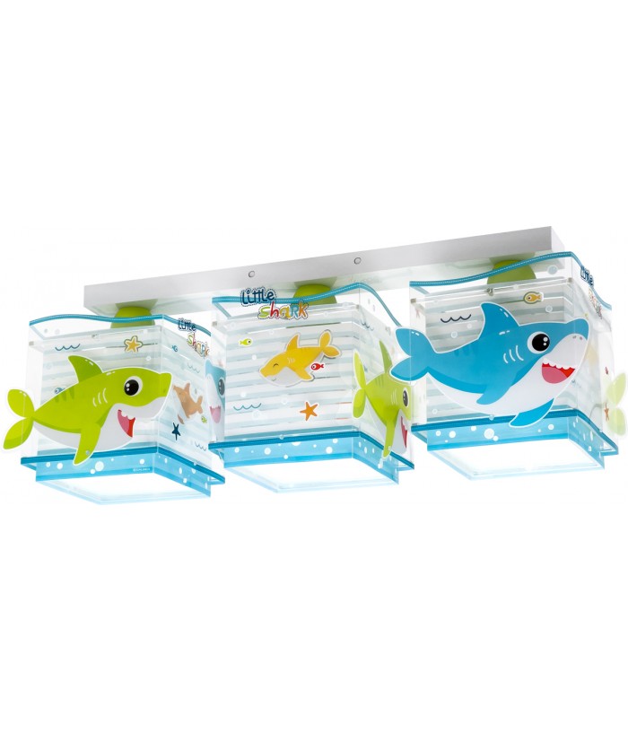 Plafón de techo 3 luces infantil Little Shark Pequeño Tiburón