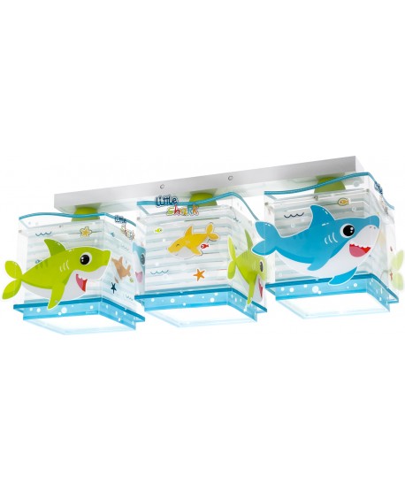 Plafón de techo 3 luces infantil Little Shark Pequeño Tiburón