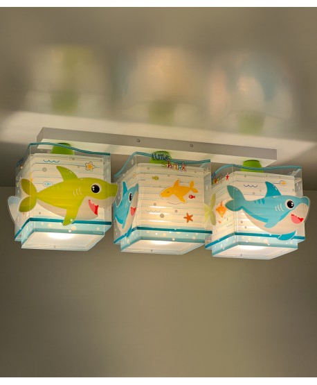 Plafoniera per bambini a 3 luci Little Shark Piccolo Squalo