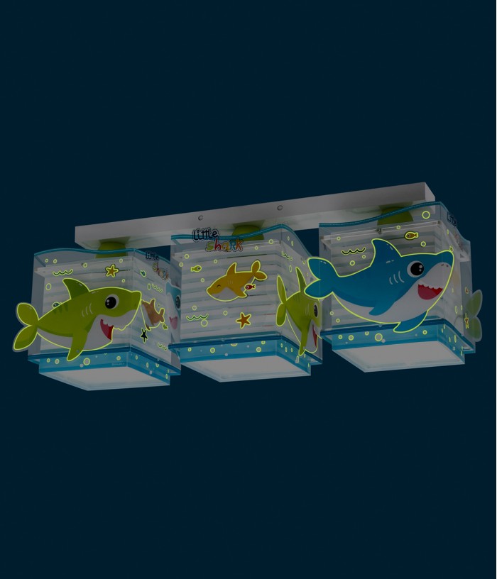 Plafoniera per bambini a 3 luci Little Shark Piccolo Squalo