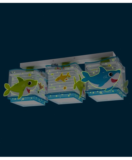 Plafón de techo 3 luces infantil Little Shark Pequeño Tiburón