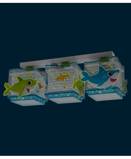 Plafoniera per bambini a 3 luci Little Shark Piccolo Squalo