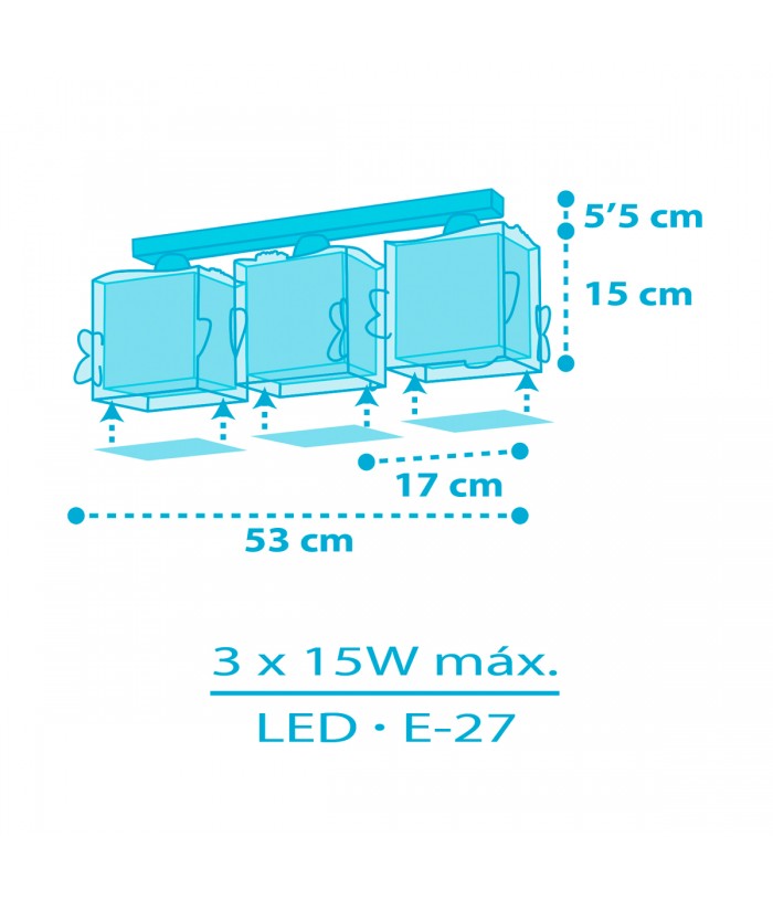 Plafoniera per bambini a 3 luci Little Shark Piccolo Squalo