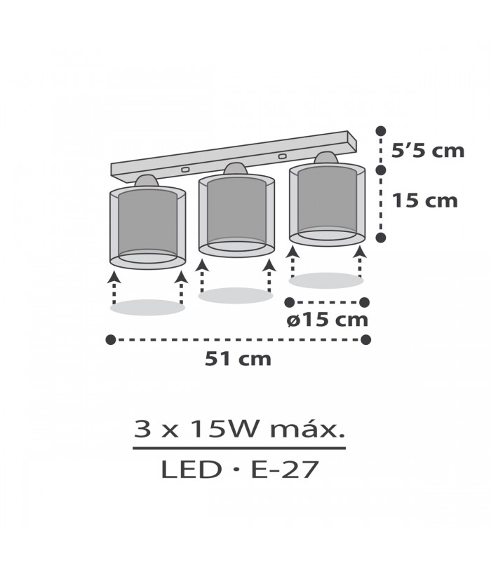 Plafón de techo 3 luces infantil Clouds Nube gris