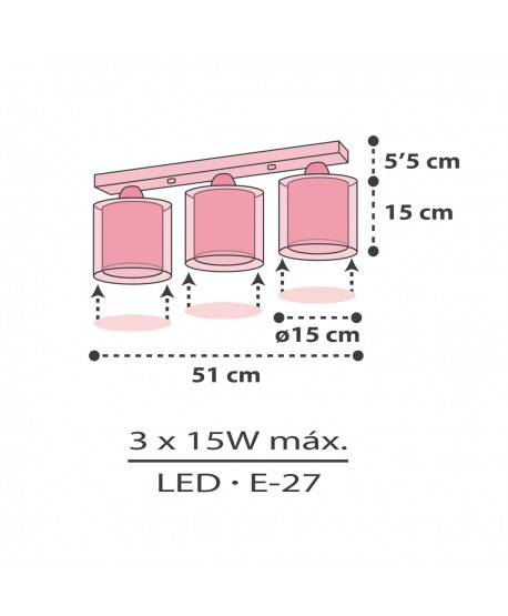 Plafón de techo 3 luces infantil Clouds Nube rosa