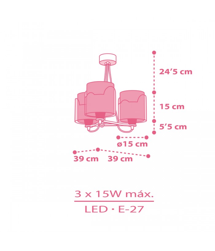 Lámpara de techo 3 Luces infantil Little Elephant Elefante rosa