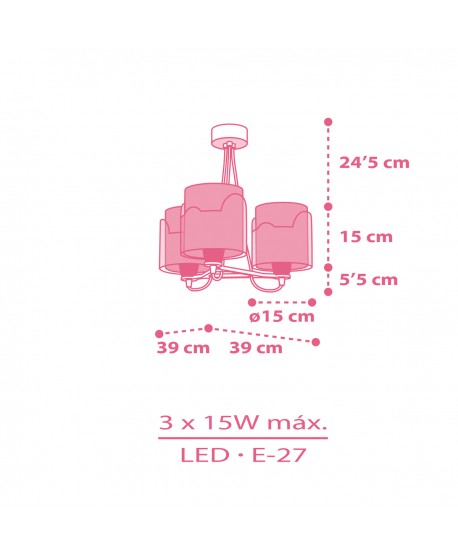 Lámpara de techo 3 Luces infantil Little Elephant Elefante rosa