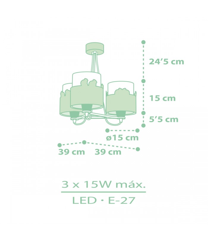 Lámpara de Techo 3 Luces infantil Sweet Love Cisnes Verde