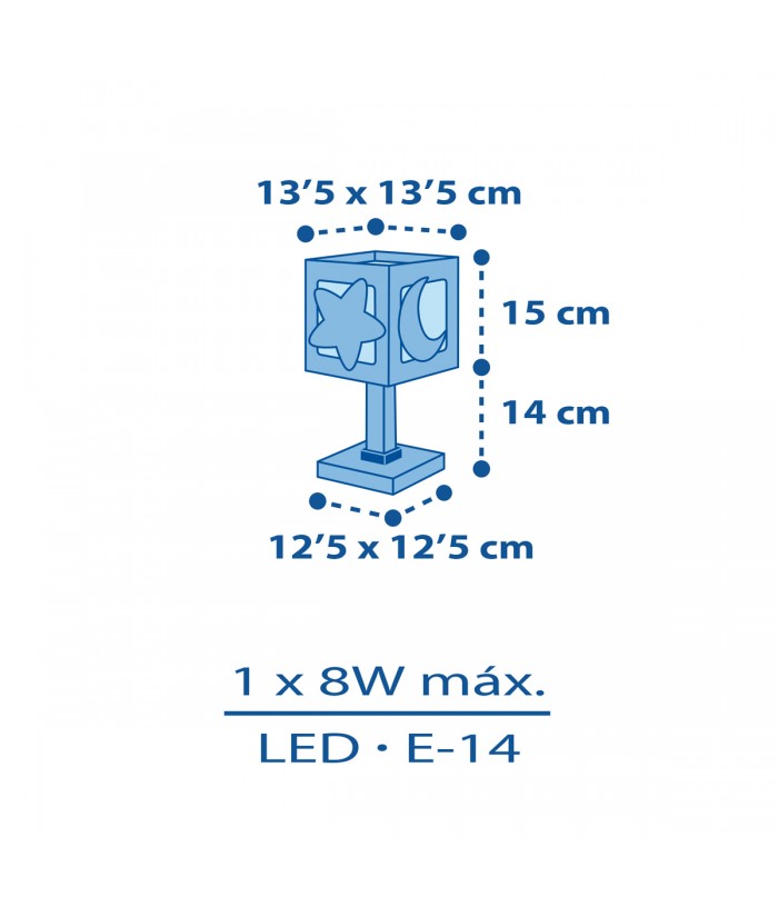 Lámpara de mesita infantil Moonlight Luna y Estrellas azul