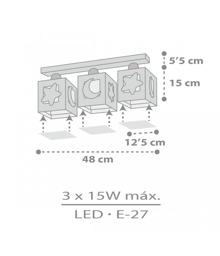 Plafón de techo 3 luces infantil Moonlight Luna y Estrellas gris