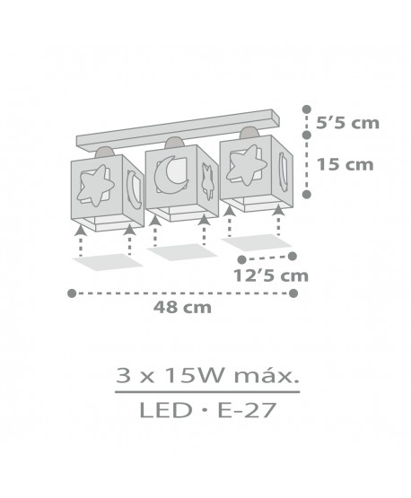 Plafón de techo 3 luces infantil Moonlight Luna y Estrellas gris