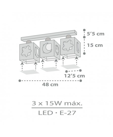 Plafonnier pour enfants à 3 lampes Moonlight lune et étoiles gris