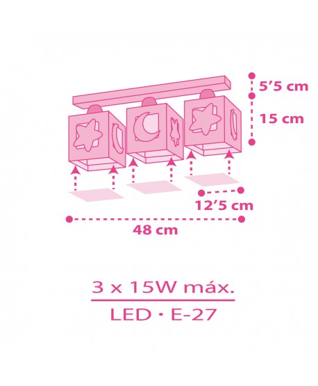 Plafón de techo 3 luces infantil Moonlight Luna y Estrellas rosa