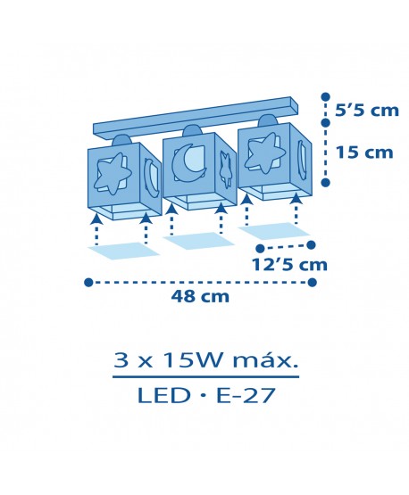 Plafón de techo 3 luces infantil Moonlight Luna y Estrellas azul