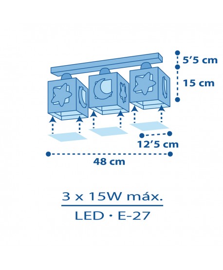 Plafonnier pour enfants à 3 lampes Moonlight lune et étoiles bleu