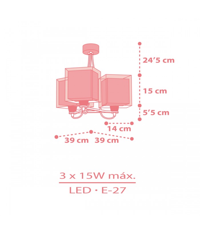 Lámpara de techo 3 luces infantil Koala rosa